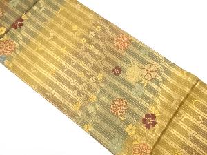 縞に桜模様織り出し袋帯